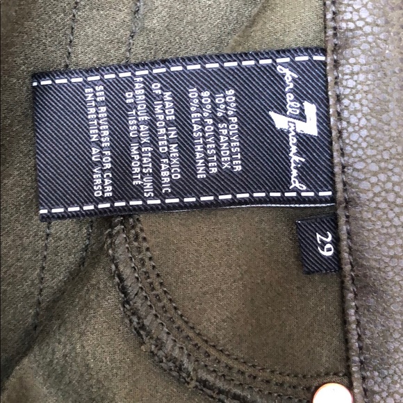7 For All Mankind Faux Leather Pants Olive Sz 29 - Picture 15 of 15